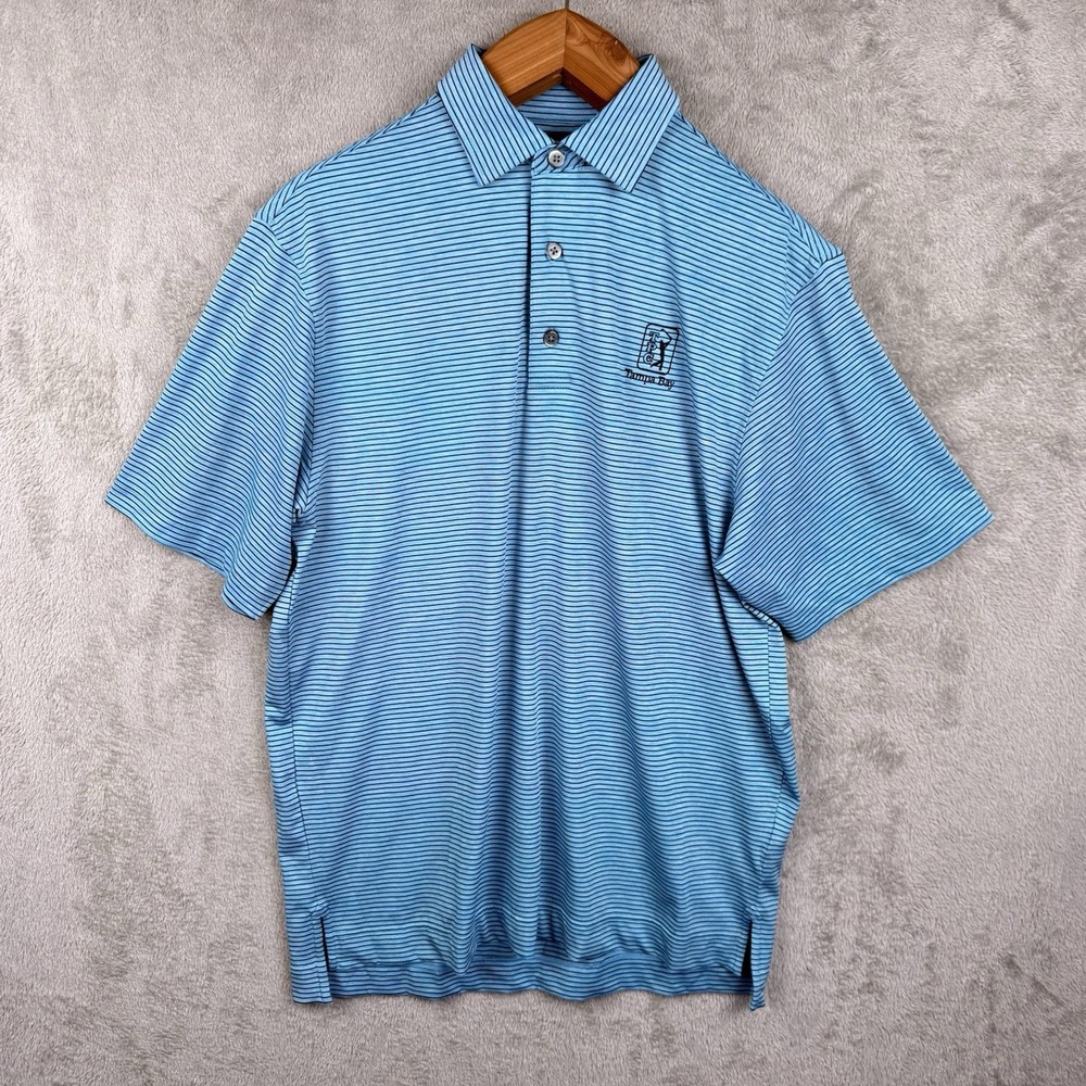 FootJoy Tampa Bay Golf Polo Mens M Blue Stripe Performance Preppy Stretch